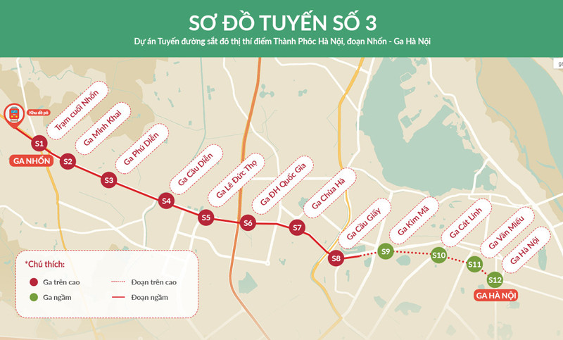 Bản đồ tuyến Metro Nhổn – Ga Hà Nội