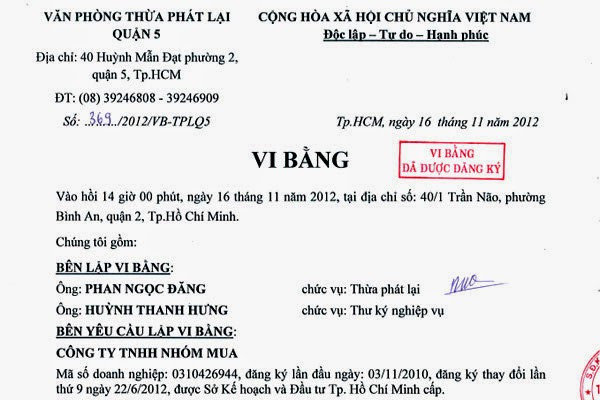 Giá trị pháp lý của Vi Bằng